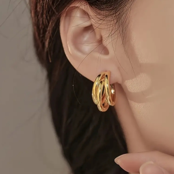 Triple Layer Gold Hoop Earrings - Picture 4 of 5